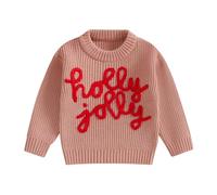 LSFYSZD My First Christmas Knit Sweater Toddler Baby Girls Boys Tractor Embroidery Long Sleeve Winter Warm Knitwear Pullover Jumper Tops (Holly Jolly-Pink#1, 18-24 Months)
