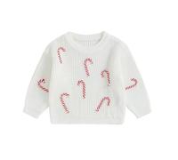 LSFYSZD My First Christmas Knit Sweater Toddler Baby Girls Boys Tractor Embroidery Long Sleeve Winter Warm Knitwear Pullover Jumper Tops (candy cane-White, 12-18 Months)