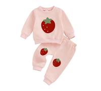 LSFYSZD Toddler Baby Girl Clothes Flora/Strawberry Embroidered Long Sleeve Sweatshirt Loose Casual Tracksuit Adorable Outfits (Pink#2, 6-12 Months)