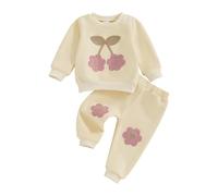 LSFYSZD Toddler Baby Girl Clothes Flora/Strawberry Embroidered Long Sleeve Sweatshirt Loose Casual Tracksuit Adorable Outfits (Yellow, 24_months-3_years)
