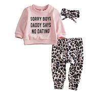 LSFYSZD Toddler Baby Girls 2Piece Outfit Daddy's Girl Long Sleeve Crewneck Sweatshirt + Pants Set Fall Winter Clothes Tracksuits (Daddy Says No Dating, 12-18 Months)