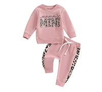 LSFYSZD Toddler Baby Girls 2Piece Outfit Daddy's Girl Long Sleeve Crewneck Sweatshirt + Pants Set Fall Winter Clothes Tracksuits (Mama's Mini Leopard Pink, 18-24 Months)