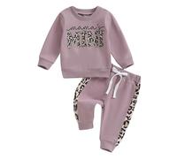 LSFYSZD Toddler Baby Girls 2Piece Outfit Daddy's Girl Long Sleeve Crewneck Sweatshirt + Pants Set Fall Winter Clothes Tracksuits (Mama's Mini Leopard Purple, 2-3 Years)