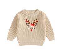 LSFYSZD Toddler Girl Boys Christmas Sweater Reindeer Embroidery Pattern Long Sleeve Crew Neck Chunky Knitwear Pullover Jumper Tops (Khaki, 2-3 Years)