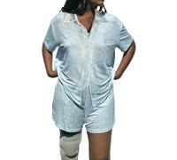 LSFYSZD Women 2Piece Pajama Set Fruit Print Long Sleeves Button Shirt and Elastic Waist Pants Cotton Loungewear Soft Sleepwear (Short Sleeve Blue, M)