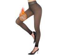 LSFYSZD Women Fleece Lined Tights Control Top Thermal Sheer Pantyhose Winter Warm Fake Translucent Opaque High Waist Mesh Leggings (Footless Black Sheer-Skin, M)