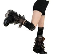 LSFYSZD Women Floral Lace Leg Warmers Y2K Socks Ruffled Cute Kawaii See-Through Patchwork Long Thigh High Socks for Summer Themed Party (Black, One Size)