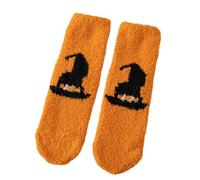 LSFYSZD Women Men Fuzzy Fluffy Cozy Winter Warm Super Soft Slipper Socks Grip Home Socks for Halloween (Orange Hat, 26cm)