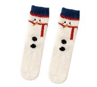 LSFYSZD Women Men Fuzzy Fluffy Cozy Winter Warm Super Soft Slipper Socks Grip Home Socks for Halloween Christmas (Xmas White Snowman, ONE SIZE)