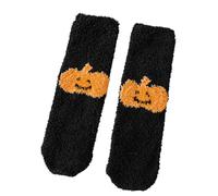 LSFYSZD Women Men Fuzzy Fluffy Cozy Winter Warm Super Soft Slipper Socks Grip Home Socks for Halloween (Black Pumpkin, 26cm)