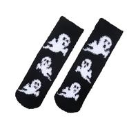 LSFYSZD Women Men Fuzzy Fluffy Cozy Winter Warm Super Soft Slipper Socks Grip Home Socks for Halloween (Black Ghost, ONE SIZE)