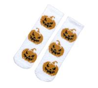 LSFYSZD Women Men Fuzzy Fluffy Cozy Winter Warm Super Soft Slipper Socks Grip Home Socks for Halloween (White Jack O' Lantern, ONE SIZE)