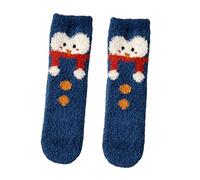LSFYSZD Women Men Fuzzy Fluffy Cozy Winter Warm Super Soft Slipper Socks Grip Home Socks for Halloween Christmas (Xmas Navy Blue Penguin, ONE SIZE)