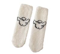 LSFYSZD Women Men Fuzzy Fluffy Cozy Winter Warm Super Soft Slipper Socks Grip Home Socks for Halloween (White Ghost, 26cm)