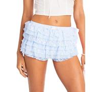 LSFYSZD Women’s Mesh Ruffle Lace Cheeky Boyshorts Panty Booty Shorts Burlesque Retro Underwear Dance Bloomers Slip Shorts (B-Sky Blue, M)