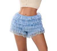 LSFYSZD Women’s Mesh Ruffle Lace Cheeky Boyshorts Panty Booty Shorts Burlesque Retro Underwear Dance Bloomers Slip Shorts (X1-Lace Blue, L)