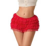 LSFYSZD Women’s Mesh Ruffle Lace Cheeky Boyshorts Panty Booty Shorts Burlesque Retro Underwear Dance Bloomers Slip Shorts (X1-Lace Red, L)
