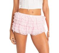 LSFYSZD Women’s Mesh Ruffle Lace Cheeky Boyshorts Panty Booty Shorts Burlesque Retro Underwear Dance Bloomers Slip Shorts (B-Pink, L)