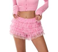 LSFYSZD Women’s Mesh Ruffle Lace Cheeky Boyshorts Panty Booty Shorts Burlesque Retro Underwear Dance Bloomers Slip Shorts (X1-Lace Pink, M)