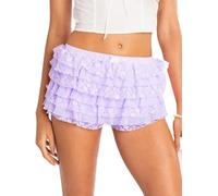 LSFYSZD Women’s Mesh Ruffle Lace Cheeky Boyshorts Panty Booty Shorts Burlesque Retro Underwear Dance Bloomers Slip Shorts (B-Purple, L)