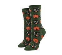 LSFYSZD Womens Cotton Halloween Novelty Crew Cute Pumpkins Ghost Witch Funny Colorful Mini Socks Funny Socks (Cat Pumpkin Dark Green, One Size)