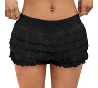 LSFYSZD Women's Multi-Layer Ruffled Frilly Lace Shorts Pants Knickers Panties Burlesque Bloomers Dance Shorts Pettipants (Y-Black, L)