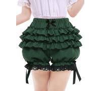 LSFYSZD Women's Multi-Layer Ruffled Frilly Lace Shorts Pants Knickers Panties Burlesque Bloomers Dance Shorts Pettipants (X1-Green, S)