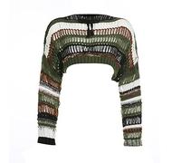 LSFYSZD Womens Ripped Holes Cropped Sweaters Jumper Tops Casual Hollow Out Punk Goth Y2K Knitwear (Green, M)