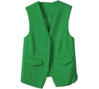 LSFYYDS Women Waistcoat Sleeveless Blazer, Elegant Slim Button Down Work Office Vest Coat Retro Party Waistcoat, V-Neck Economy Dressy Suit Vest Waistcoat,Green,L