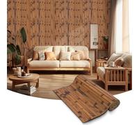 LSGCQ Bamboo Wall Panel Pole Wrap Wainscoting Panelling for Interior Wall Decor Living Room Office Kitchen Island (0.3×2.4m, Dark Burned)