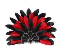 LSGGTIM Glamorous Peacock Feather Headpiece for Masquerade & Carnival - Sequined Headdress with Adjustable Band for Halloween, Mardi Gras, NYE Parties (Black and red)
