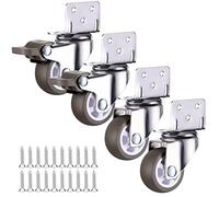 LShaped Swivel Caster Wheels Set of 4 1" 1.25" 1.5" 2" TPR Rubber Silent Shock Absorption Replacement Casters with Brakes & Screws for Furniture HeavyDuty Mobility