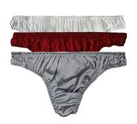 LSHARON Silk Men's Sexy 100% Mulberry Silk G-string Lingerie Underwear Thong Briefs 3 Pairs in one Economic Pack (L(Tag 2XL), A02)
