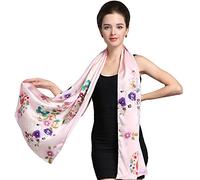 LSHARON Silk Women's 100% Mulberry Silk Scarf Extra Long Oblong Silk Scarf ， 175cm L* 52cm W (Flowers and Butterflies)