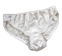 LSHARON SILK Women's Sexy 100% Mulberry Silk Briefs Lingerie Lace Thong Underwear Panties (L(Tag 2XL), White)