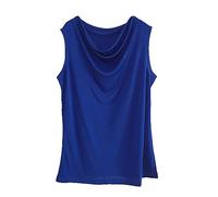 LSHARON Women's 100% Mulberry Silk Sexy Tops New Sleeveless Comfy Fit Swing Neck Silk T-Shirt (M(Tag XL), Blue)