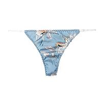 LSHARON Women's Adjustable Sexy 100% Mulberry Silk Thong Lingerie G-string Underwear Low Waist Briefs (Light Blue)