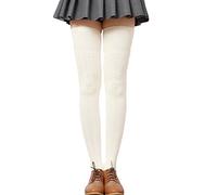 LSHARON Womens Over the Knee Thigh High Stockings Soft Knit Crochet Sock Leggings (Beige)
