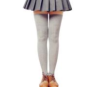 LSHARON Womens Over the Knee Thigh High Stockings Soft Knit Crochet Sock Leggings (Light Grey)