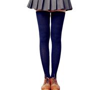 LSHARON Womens Over the Knee Thigh High Stockings Soft Knit Crochet Sock Leggings (Navy Blue)