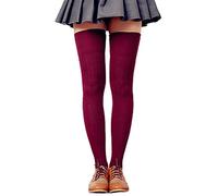 LSHARON Womens Over the Knee Thigh High Stockings Soft Knit Crochet Sock Leggings, Wine, M