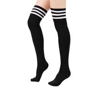 LSHARON Womens Pairs Athlete Stripe Tube Over the Knee Thigh High Stockings Cosplay Socks (Black)