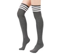 LSHARON Womens Pairs Athlete Stripe Tube Over the Knee Thigh High Stockings Cosplay Socks (Grey)
