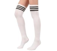 LSHARON Womens Pairs Athlete Stripe Tube Over the Knee Thigh High Stockings Cosplay Socks (White)