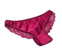 LSHARON Women's Sexy 100% Mulberry Silk Briefs Lingerie Lace Thong Underwear Panties (L(Tag XL), Wine)