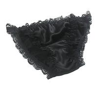 LSHARON Women's Sexy 100% Mulberry Silk Lingerie Underwear Lace Thong Briefs Panties (L(Tag 2XL), Black)