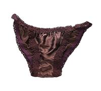 LSHARON Women's Sexy 100% Mulberry Silk Lingerie Underwear Lace Thong Briefs Panties (M(Tag XL), Coffee)