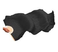 LSHIJI Silk Belly Dance Fan 1pcs Black Silk Belly Dance Long Fan Handmade Dyed Performance Practice Bellydance(1pc Left-Real silk,180x90cm)