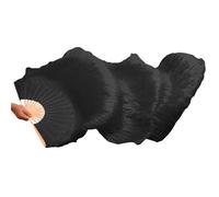 LSHIJI Silk Belly Dance Fan 1pcs Black Silk Belly Dance Long Fan Handmade Dyed Performance Practice Bellydance(1pc Right-Real silk,210x90cm)