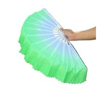 LSHIJI Silk Belly Dance Fan Fan Belly Dance Gradient Blue Clouds Props Plastic Handle Fans Hand Dye Adults(White Green Fan,1 PC Right Hand)